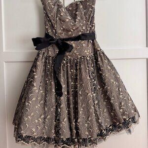 Jessica McClintock Gold Strapless Lace Party Dress - Black Tulle